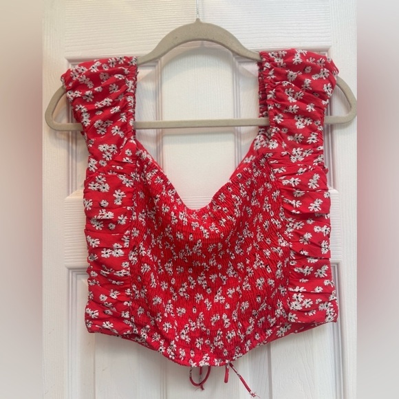 Zara Bright Pink floral crop top size large 🌸 - Picture 4 of 8